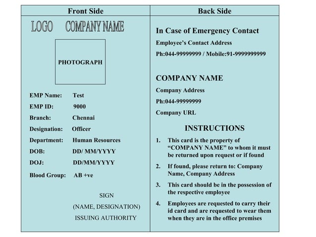 Id Card Back Side Information
